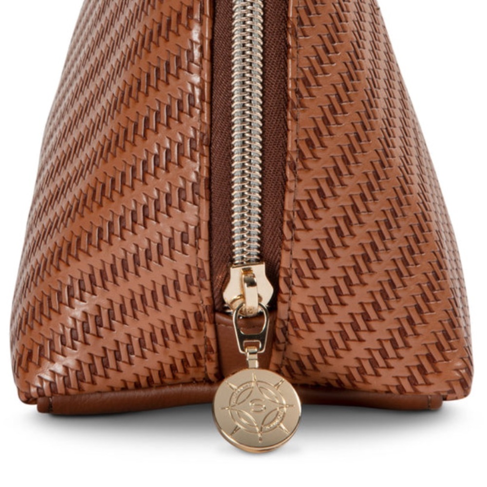Stephanie Johnson Rosewood Cognac Lola woven make-up bag/recycled material-NWT - Picture 6 of 16